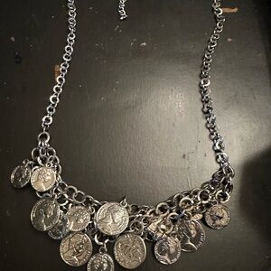 Vintage Silver-tone Coin Charm Necklace